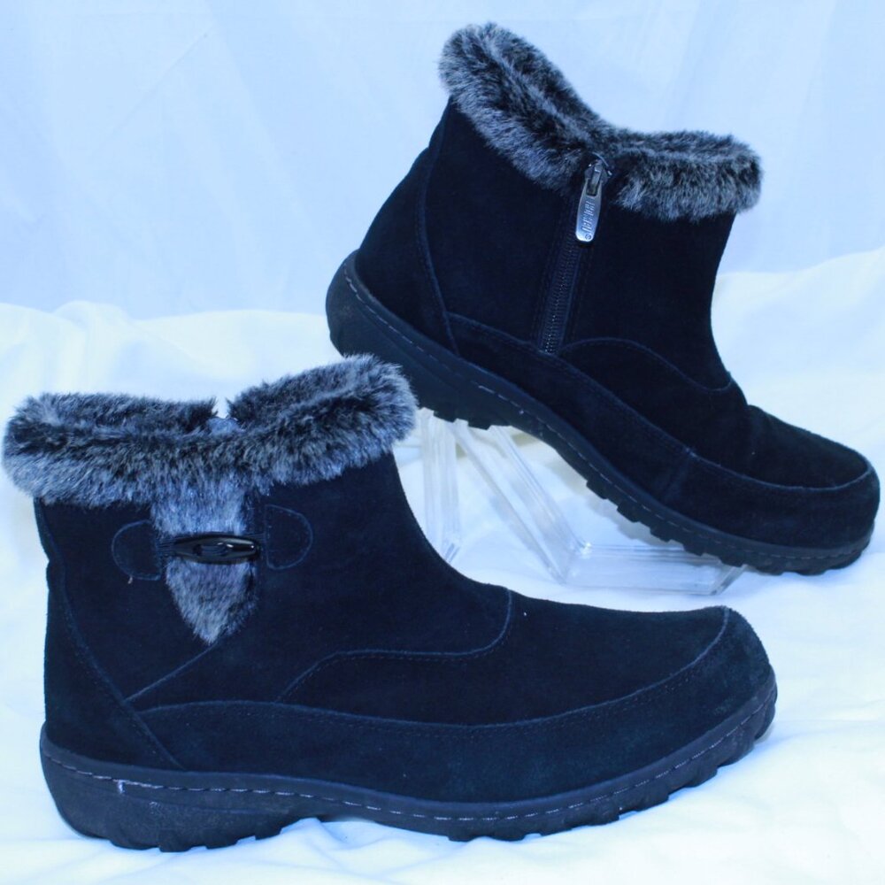 KHOMBU Size 9 M Black Suede GRACIE Faux Fur Trim Lined Side Zip Ankle Boots
